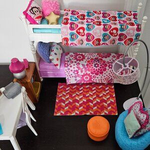 Barbie Teen Bedroom with Bunkbeds, desk & chair, chair & ottoman, nightstand